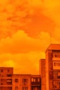 Orange Clouds Soviet City Skyline