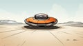 Orange Space Ship On Desert Edge: Comic Art Style With Back Button Focus