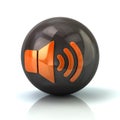 Orange speaker icon on black glossy sphere Royalty Free Stock Photo