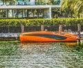 Orange Speedboat Flamingo Waterway Miami Beach Florida Royalty Free Stock Photo