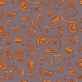 Orange spelling with a brown stroke on a gray background, . seamless patterns Royalty Free Stock Photo