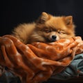 orange spitz with blanket sleeping