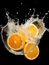 orange with splash on black background,orange Juice photo retouching