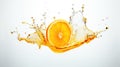 orange with splash on white background,orange Juice photo retouching