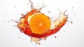 orange with splash on white background,orange Juice photo retouching