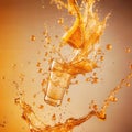 orange splashing into a glass of water on a beige background Royalty Free Stock Photo
