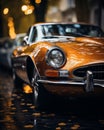 an orange sports car parked on the side of the road Royalty Free Stock Photo