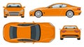 Orange sports car vector template side, front, back top view Royalty Free Stock Photo