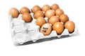 Orange spotted brown chicken eggs in carton open box container on white background. View from the top Royalty Free Stock Photo