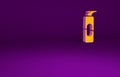 Orange Spray can for hairspray, deodorant, antiperspirant icon isolated on purple background. Minimalism concept. 3d Royalty Free Stock Photo