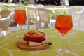 orange spritz with aperol, aperitiv with septuplets, small canapÃÂ©s to go with the drink, small tramezzini and crisps