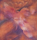 Orange square abstract oil painting with abstract phoenix bird