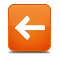 Orange square button with left arrow isolated on white background Royalty Free Stock Photo