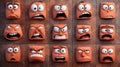 Orange Square Faces Expressing Various Emotions on a Textured Background, Mood swings, Emotional Spectrum