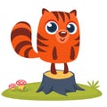 Orange squirrel chipmunk cartoon. Forest animal vector illustration of chipmunk standing on the wood stump.