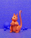 Orange squirrel toy in purple background, kids playground object, 3d Rendering Royalty Free Stock Photo