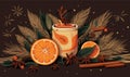 Orange, star anise and cinnamon vector background