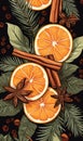 Orange, star anise and cinnamon vector background
