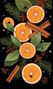 Orange, star anise and cinnamon vector background