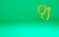 Orange Stethoscope medical instrument icon isolated on green background. Minimalism concept. 3d illustration 3D render