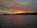 Orange stratocumulus cloudy island Sunrise Seascape. Australia Royalty Free Stock Photo