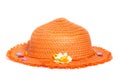 Orange straw Panama hat isolated on white background