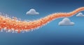 Orange Stream of Data with Floating Clouds on Blue Background Royalty Free Stock Photo