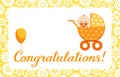 Congratulations, new baby, greeting card, English, vector.