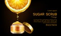 Orange sugar scrub cosmetics jar ad banner mockup.