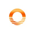 Orange sun icon. Abstract letter O. Sunrise and sundet logotype. Circle logo template, vector illustration.