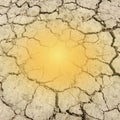 Orange sunbeam on dry ground of cracked clay