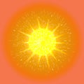 Orange sunburst background Vector yellow sun with rays and glow on red background. Sun Sunburst Vector illustration Royalty Free Stock Photo