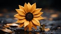 an orange sunflower with water droplets on its petals Royalty Free Stock Photo