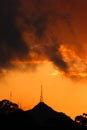 Orange sunset with clouds and moutain view