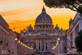 Orange Sunset Street Lights Saint Peter& x27;s Basilica Vatican Rome Italy Royalty Free Stock Photo