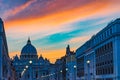 Orange Sunset Street Lights Saint Peter& x27;s Basilica Vatican Rome Italy Royalty Free Stock Photo