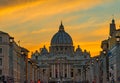 Orange Sunset Street Lights Saint Peter& x27;s Basilica Vatican Rome Italy Royalty Free Stock Photo