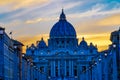 Orange Sunset Street Lights Saint Peter& x27;s Basilica Vatican Rome Italy Royalty Free Stock Photo