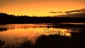 Orange and red sunset on lake Royalty Free Stock Photo