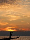 Orange sunset on Lake Michigan, Holland State Park beach Royalty Free Stock Photo