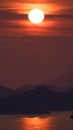 Orange sunset landscape view of dubrovnik sea at 2018 summer