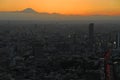 Orange sunset Mount Fuji