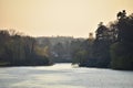 Orange sunset nature scene in Wannsee lake in Wannsee Berlin Germany