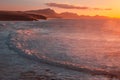 Orange sunset. ocean landscape. Rocks and wave of ocean Royalty Free Stock Photo