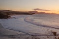 Orange sunset. ocean landscape. Rocks and wave of ocean Royalty Free Stock Photo