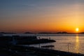 Orange sunset over the Cies Islands in Galicia Royalty Free Stock Photo