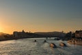 Orange sunset over the Danube, Budapest Royalty Free Stock Photo