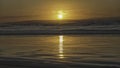 Orange sunset over Enniscrone Beach, Ireland. Royalty Free Stock Photo