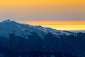 Orange sunset over mountains Royalty Free Stock Photo