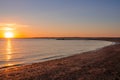 Orange Sunset over a Sandy Beach in Connecticut, USA Royalty Free Stock Photo